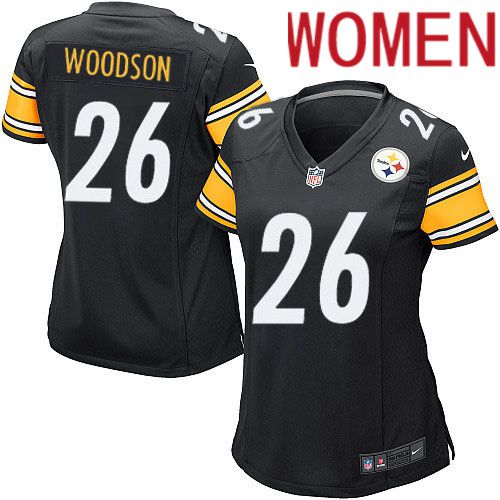 Women Pittsburgh Steelers #26 Rod Woodson Nike Black Game Player NFL Jersey->women nfl jersey->Women Jersey